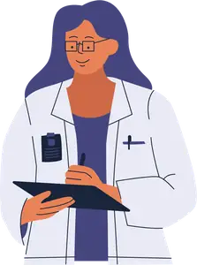 Illustration of a clinician with a clipboard